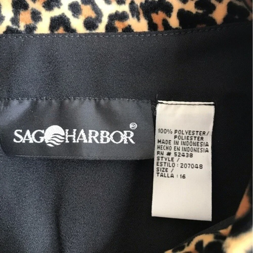 Sag Harbor Leopard Collar Black Button Up Unlined Jacket Long Sleeve Women 16